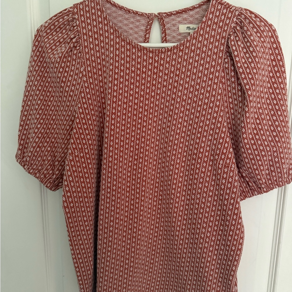 Madewell Rust Printed Puff-Sleeve Short Sleeve Top